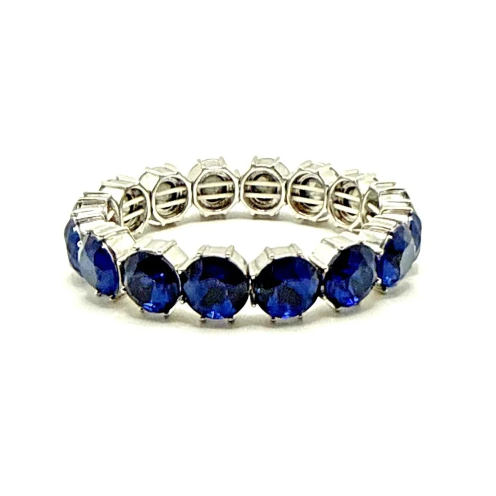 NWOT Charter Club Blue Rhinestone Bracelet Silver Tone Stretch Statement 8